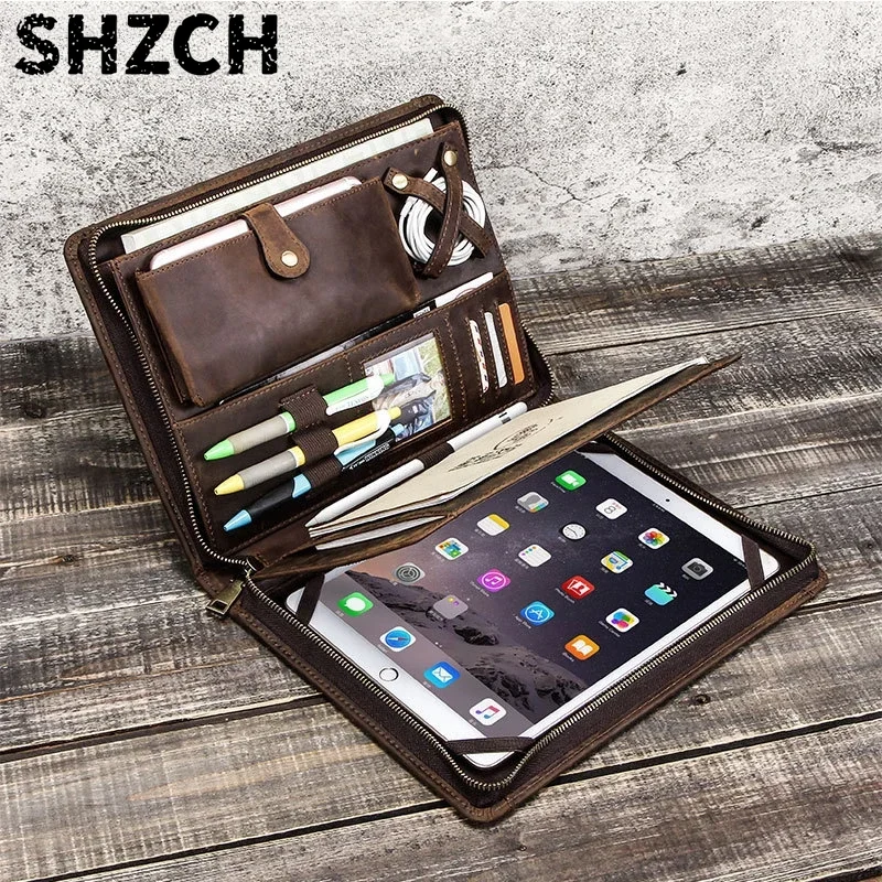 Tech Accessories For A Tablet - กระเป๋าเก็บแท็บเล็ตหนังสำหรับ Apple iPad พร้อมช่องใส่ปากกาแบบมีซิป ที่เก็บสายชาร์จและโทรศัพท์ อุปกรณ์เสริมเทคโนโลยี